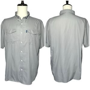 AFTCO | Men | Rangle Light Gray Vented Fishing SS Button Up Shirt | Size Large